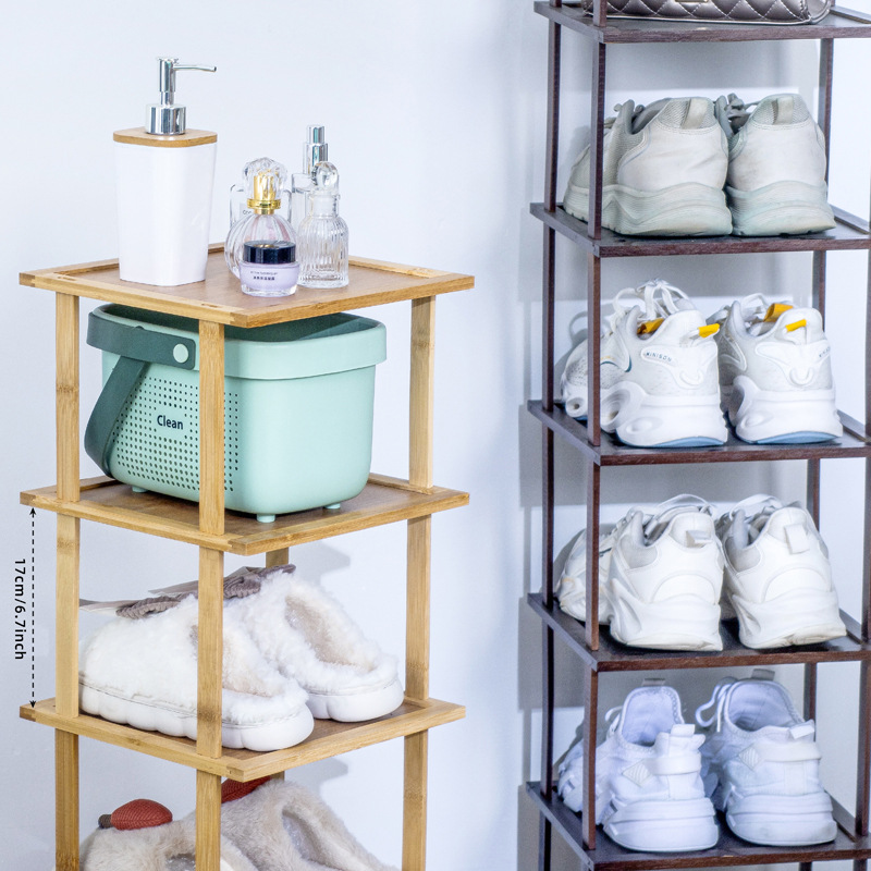 Estante de zapatos multicapa de montaje interior estante de almacenamiento multicapa Nan bambú almacenamiento gabinete de zapatos simple puerta de exhibición japonesa