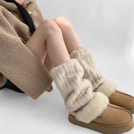 秋冬纯色毛绒袜套女加厚加绒雪地靴小腿套y2k仿皮草保暖堆堆袜套