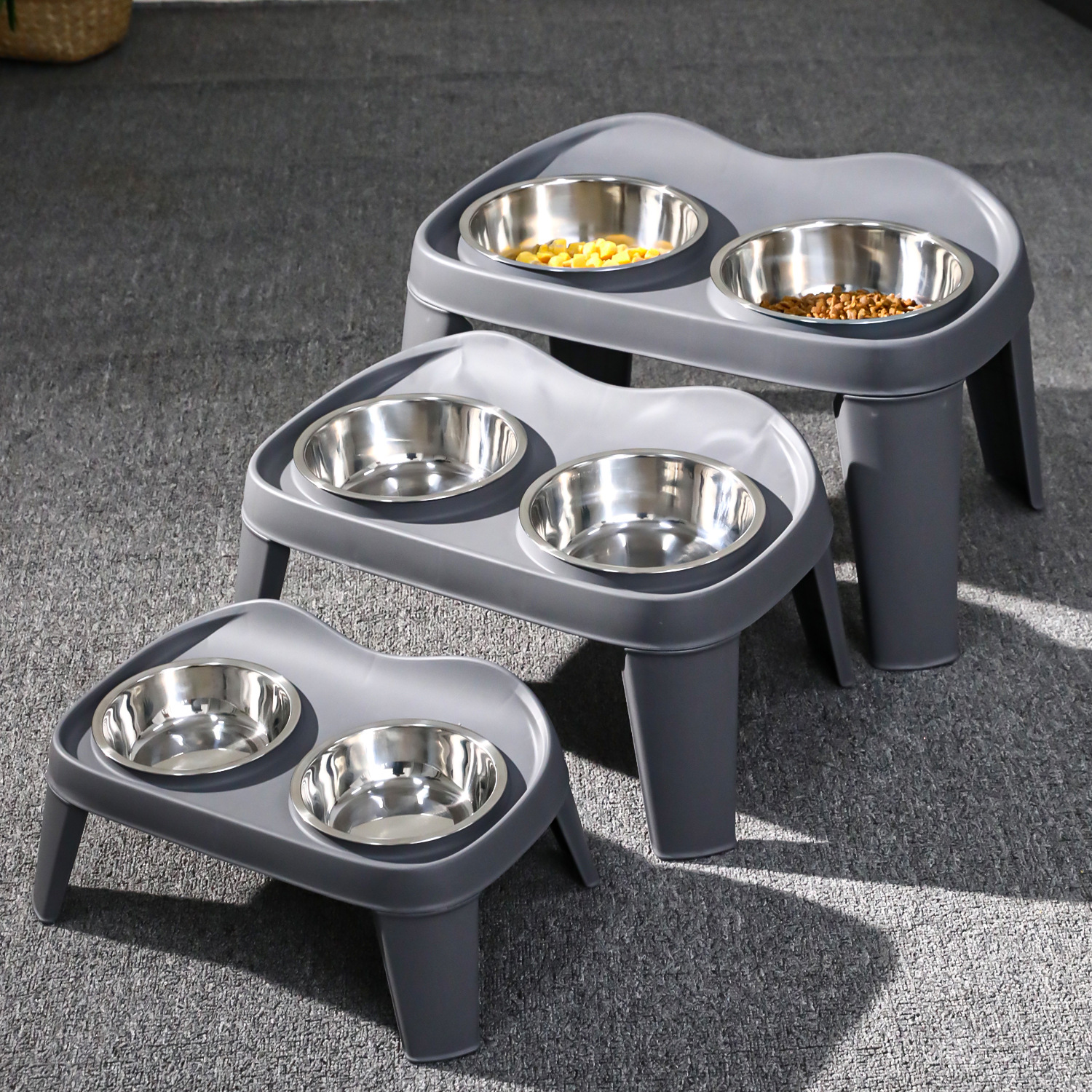 Tazón plegable de acero inoxidable elevado doble tazón de gran capacidad de borde de lana dorado de pastoreo para perros grandes platos de arroz para perros