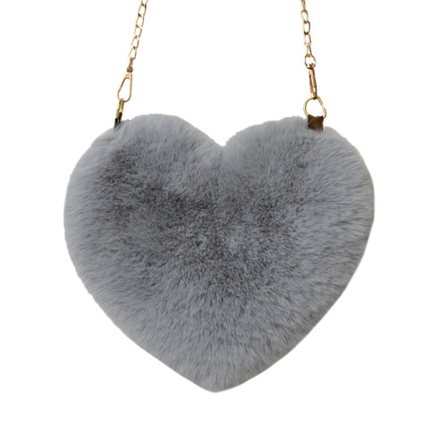  New Heart-Shaped Bag, Rabbit Fur Style Cute Fashion Heart Bag, Ladies Handbag Heart Plush Bag for Women