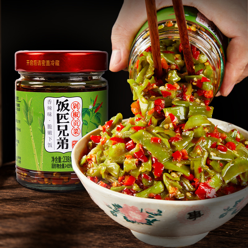 饭匹兄弟茶油剁椒贡菜即食下饭菜脆辣咸菜香辣湖南辣椒酱拌饭酱