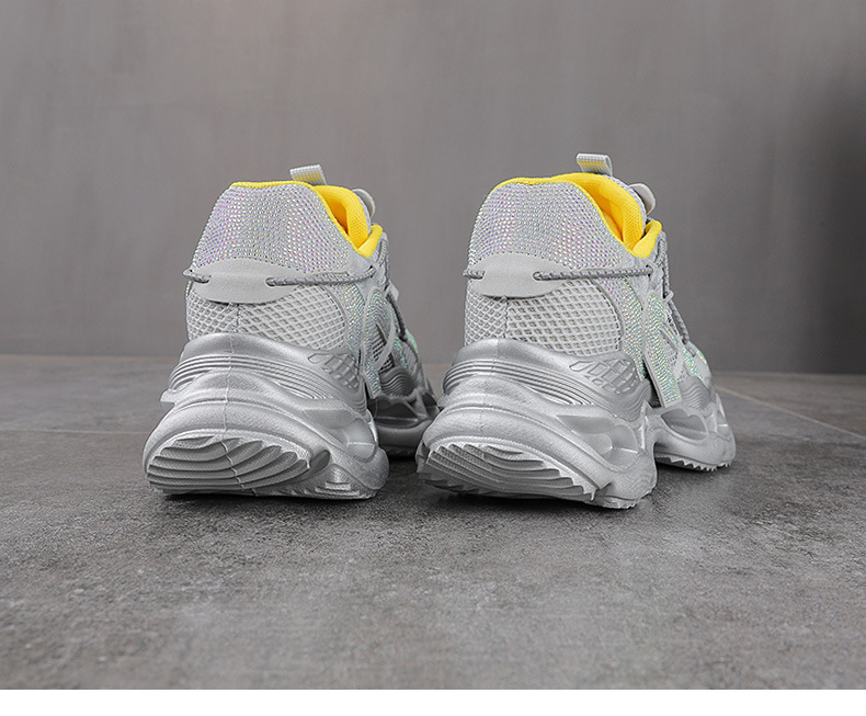 Giày sneaker nữ chunky đế dày da phối đá mesh thoáng khí — màu hồng chi tiết 15