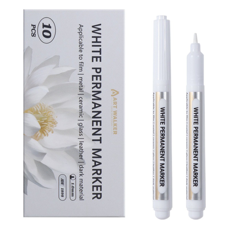 Marcador blanco sin decoloración impermeable cabeza delgada industrial de secado rápido pluma blanca Arte resaltado pluma marcador blanco