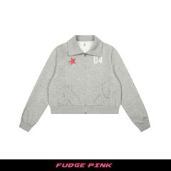 Fudge Pink 25秋季New美式复古简约图案设计翻领卫衣开衫