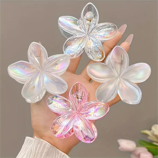 Cross-Border Popular Laser Plumeria Medium-Sized Sweet Hair Half-Tied Shark Clip Holiday Style Atmosphere Hair Accessory for Women