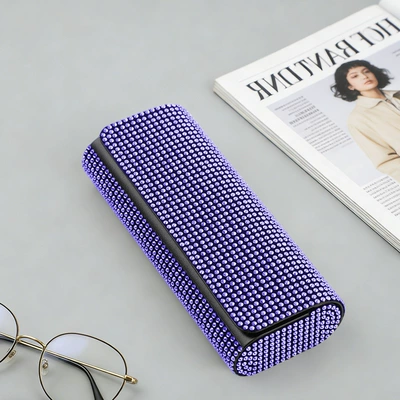 New Style Diamond-Encrusted Double Oval: Sun visor rearview mirror - rhinestone-double-oval-eyeglass-case-blue-diamond