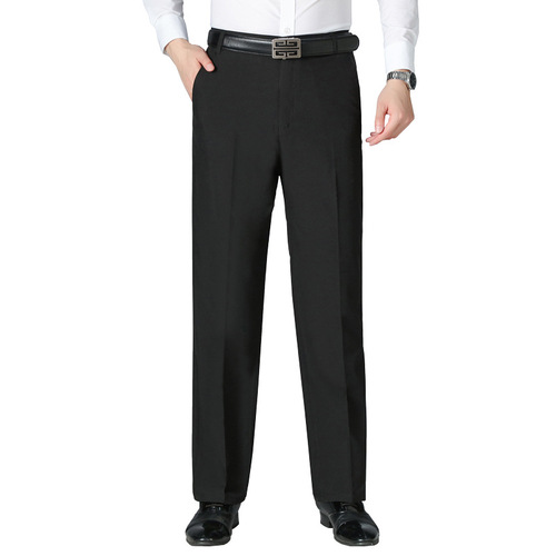 Summer Men's Thin Ice Silk Casual Straight Leg Plain Color Large Size Western Pants for Middle-Aged and Elderly Business Formal Long Pants