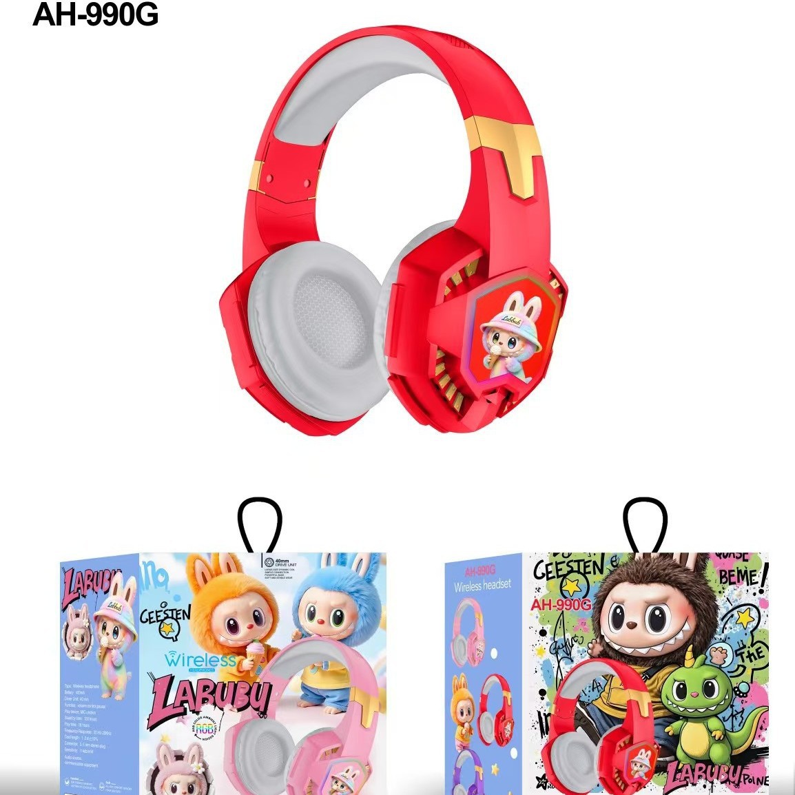 AH - 990 Rabubu Cartoon Bluetooth Headset Standby Ultra Long Battery Plegable Stereo Heavy Bass image 3