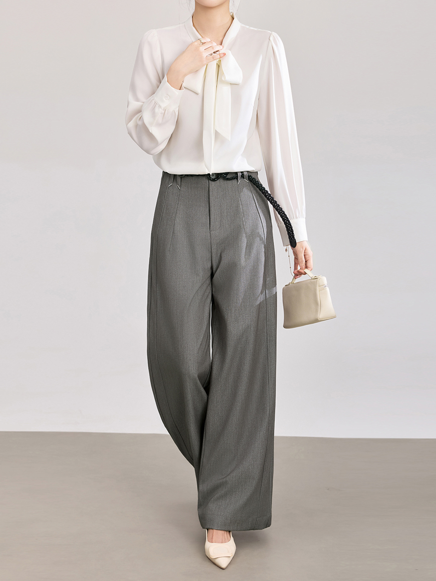 Quần culottes nữ ống rộng dáng suông chất len pha tơ nhân tạo cao cấp — Xanh lông mòng đen