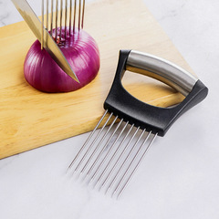 Stainless steel onion needle kitchen gadget hand guard slicer holder pipe handle onion insert onion fork meat loosener