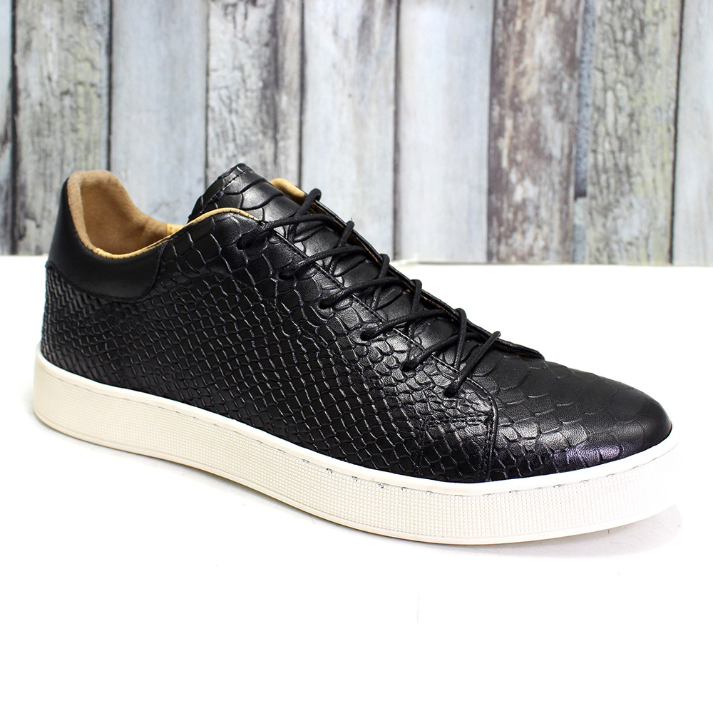 shoes for men Lace up crocodile pattern embossed flat soled casual leather shoes for men Genuine leather comfortable men's shoes_voghion.com