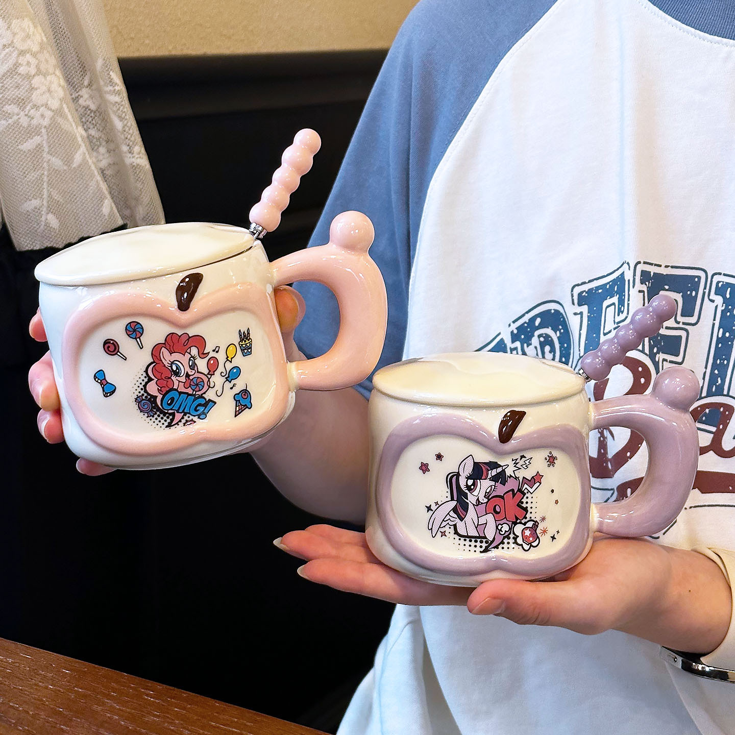 Bonito pony taza de cerámica taza de cerámica taza con cubierta taza de agua creativa taza casera regalo de cumpleaños para chicas
