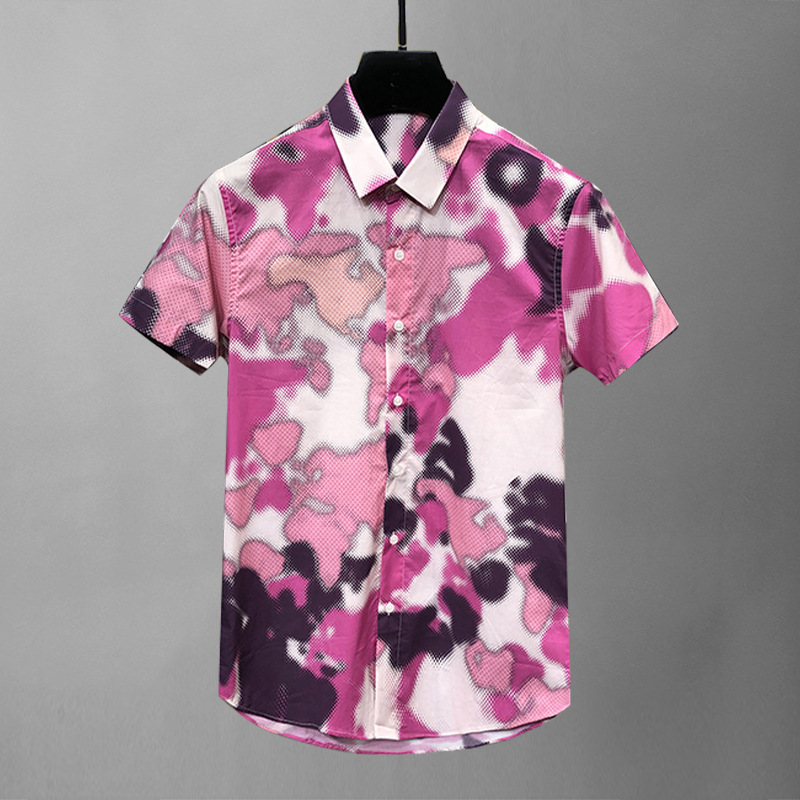 Camisas de verano europeas de lujo ligero de alto nivel de moda masculina camisa de color universal camisa de manga corta de hombre camisa de base