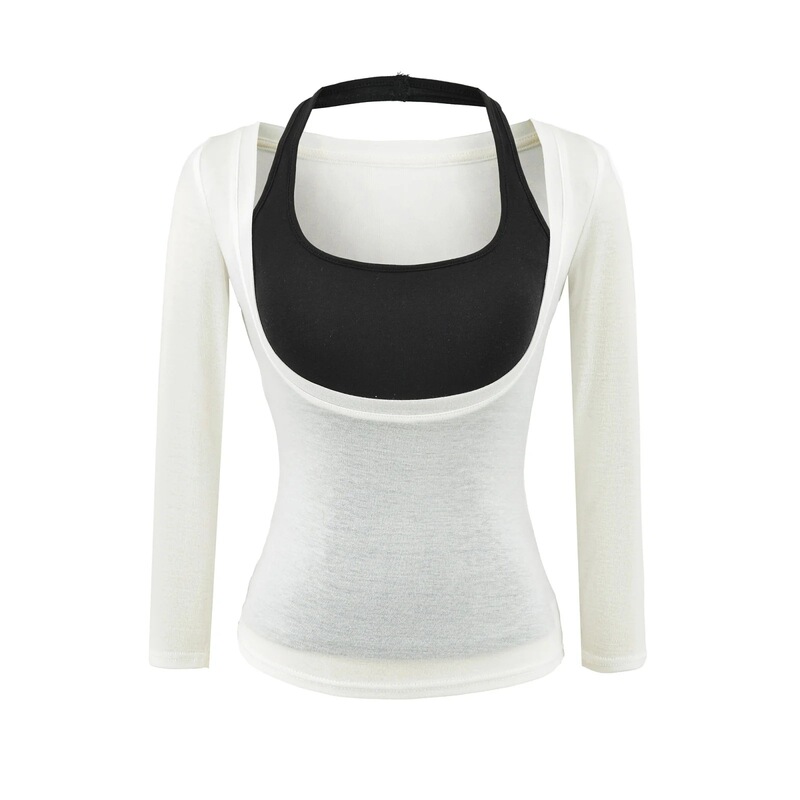 Two-Piece Set with Chest Pads, Pure Desire Dopamine Style, Slightly See-Through Spicy Girl Base Shirt, Slim Fit Short T-Shirt Top