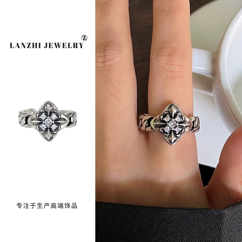 Anillo Abierto de Estilo Hip Hop 925 de Plata Gruesa Cubierta de Cobre Blanco