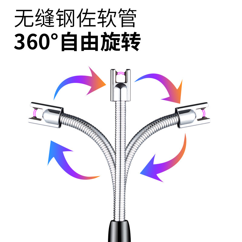 Pistola de encendido USB carga comercio exterior alargado encendedor vela estufa de gas manguera metálica encendedor de arco