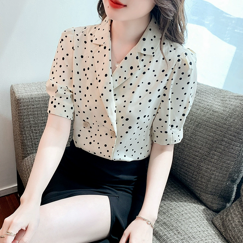 Волновая рубашка с короткими рукавами женская 2024 лето новый шифоновая рубашка дизайн нишевые