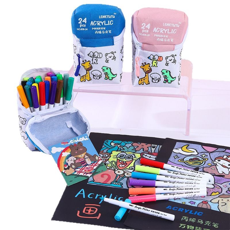 Acrílico marcador de bolígrafo conjunto de pintura de estudiantes de primaria color impermeable pincel de secado rápido acuarela de bolígrafo acrílico lavable almacenamiento