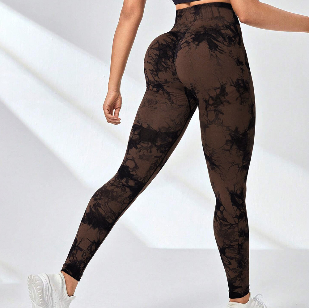 Transfronterizo sin costuras teñido pantalones elásticos de cintura alta secado rápido de cintura alta nueve puntos de mel桃 hips pantalones deportivos