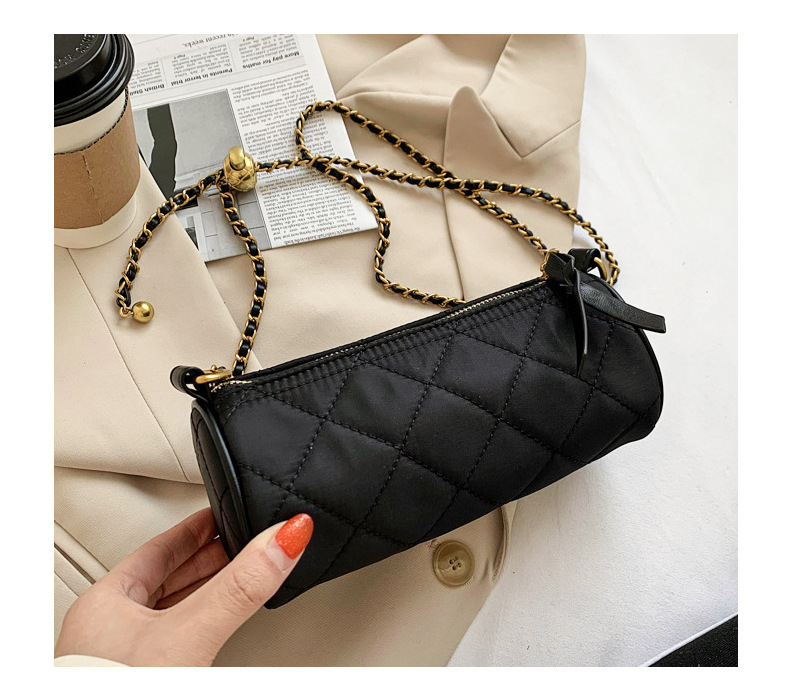 Borsa a tracolla piccola con tracolla singola a catena in tela con stampa zebra cilindrica con perline di trasporto modello 2024 nuovo_voghion.com