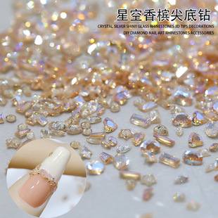 New 5a zircon nail decoration flash mini ice through starry sky champagne mixed pointed bottom shaped nail jewelry wholesale