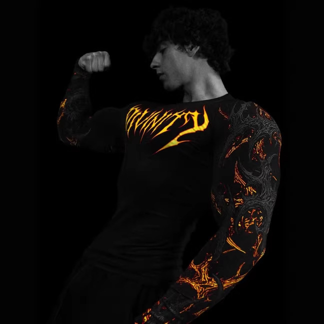 Breathedivinity Men's Trendy Dark Style T-Shirt for Cycling, Sports, Stretchy, Quick-Dry, Exclusively for Cross-Border Sales