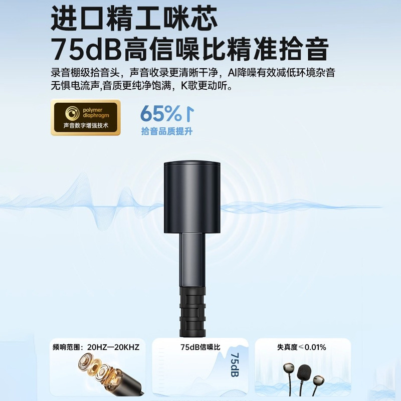 金运Y18半入耳耳机线控带麦声卡蓝牙话筒TYPE-C有线直播K歌神器|undefined