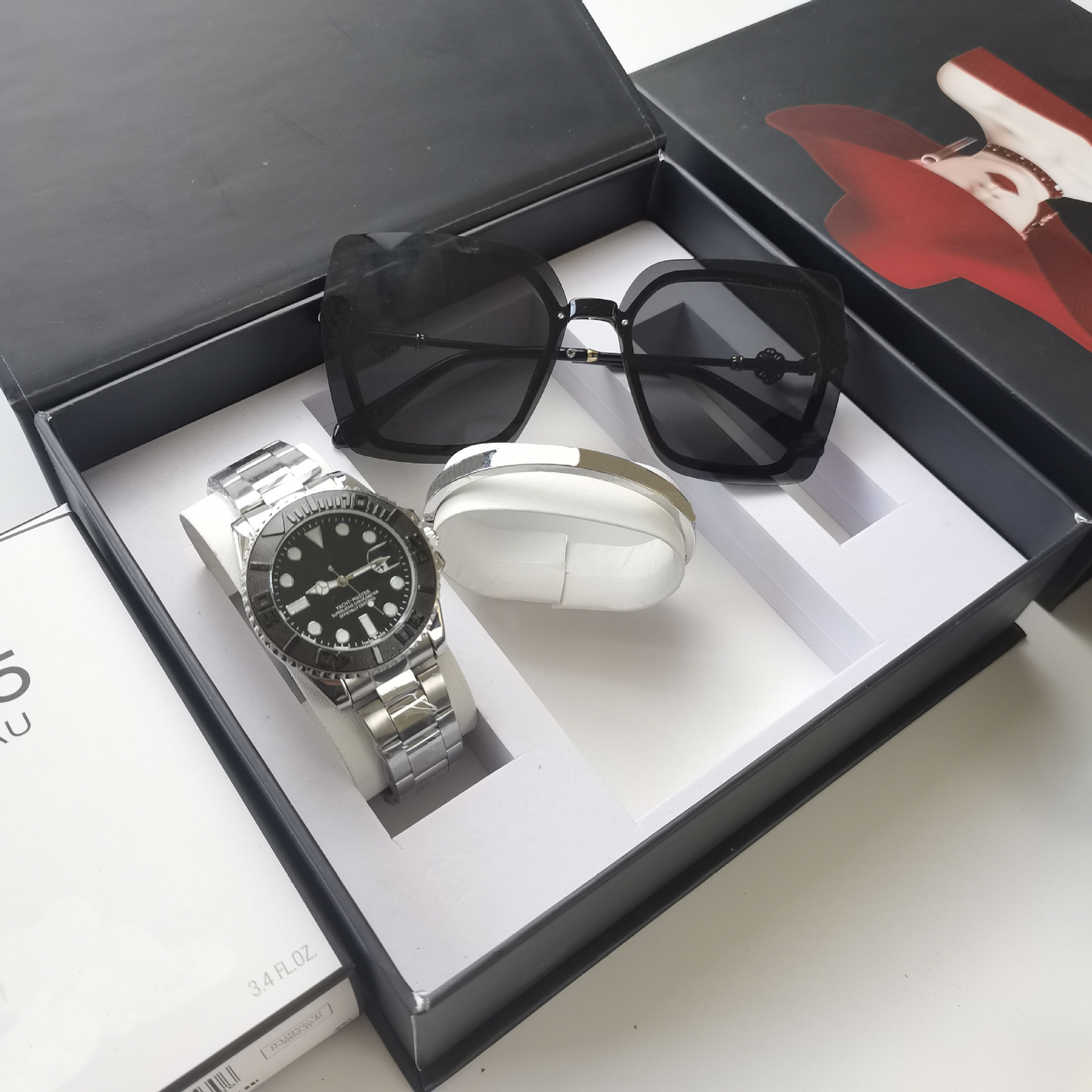 Sunglasses set silver black yacht steel