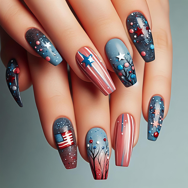 Independence Day in the Usa: Flashing Eagle Flag Design, Glossy Nail Art, Wearable Nail Tips, Export Fake Nails