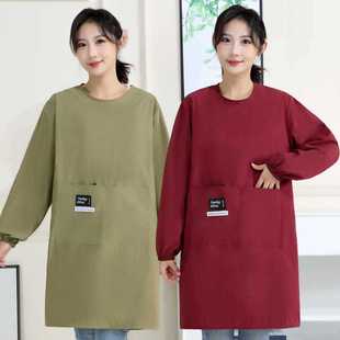 Casual Waterproof Smock for Home Kitchen Long-Sleeved Apron with Customized Logo Printing for Barber Shop Work with Sleeves