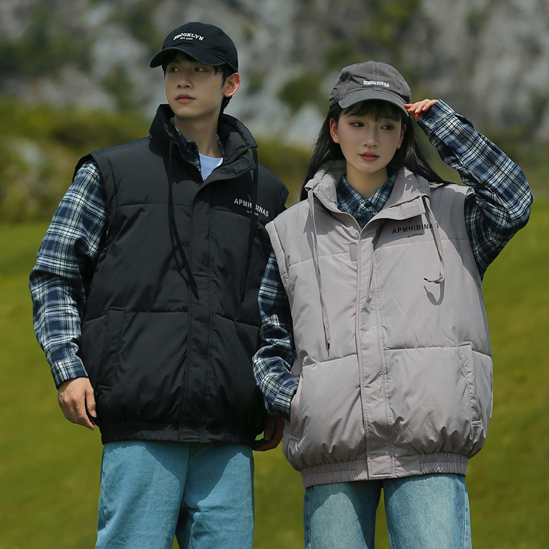 Gilet unisex staccabile a doppia manica in cotone, marchio alla moda, di nicchia, per studenti, caldo, antivento, vestibilità ampia, piumino_voghion.com