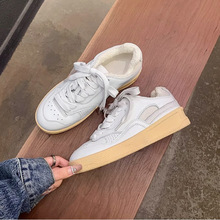 网红店同款首尔高校生小白鞋~圆头系带厚底运动休闲小白鞋女板鞋