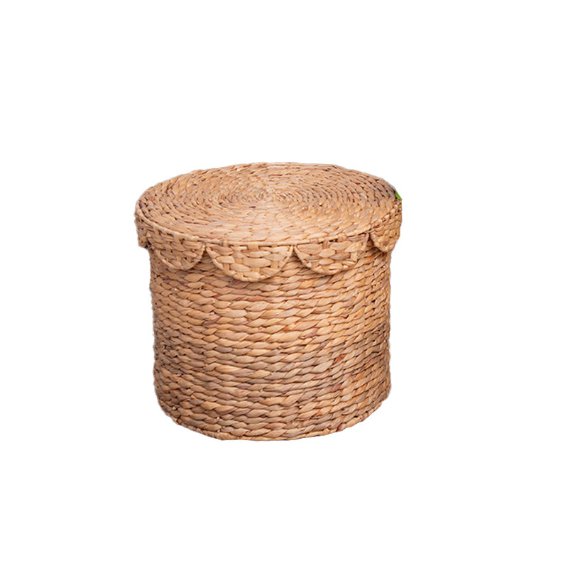 Personalizado Amazon nuevo producto encaje gran capacidad barril de almacenamiento hierba de calabaza canasta de ropa sucia cilíndrica color original almacenamiento de hierba de calabaza