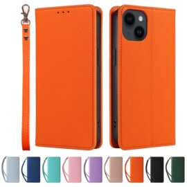 适用iPhone17 Pro手机皮套苹果16E手机壳荔枝纹SE3磁吸翻盖保护套