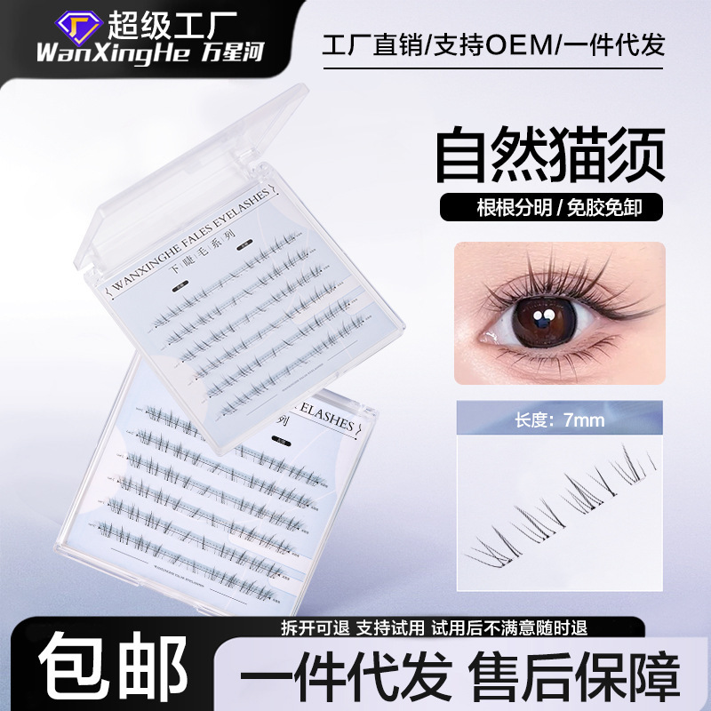 Natural-Looking Cat-Like Lower Eyelashes, Glue-Free, Easy to Remove, Versatile Style, Segmented False Eyelashes for Beginners