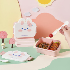 Creative Rabbit-Shaped Lunch Box for Cute Children, Divided Plastic Rice Bowl for Toddlers, Portable Snack Box for Outdoors