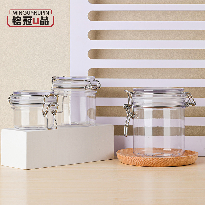 工厂现货PET透明塑料200ml500ml野菜洁面霜膏体瓶铁丝扣广口密封