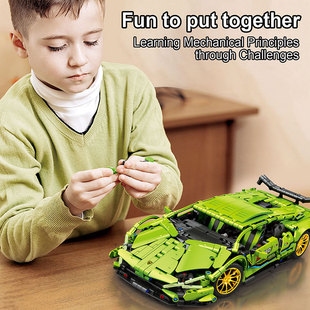 Cross-border Amazon DIY sports car model remote control electric Lanbo green Niu Kini toy car compatible with Lego building blocks