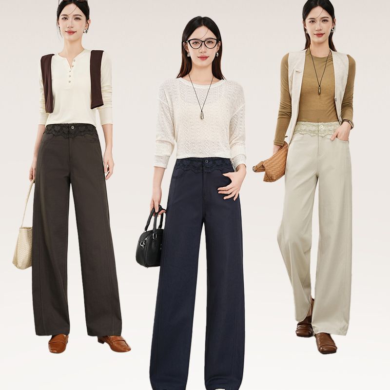 Five White Geese 2657 Autumn Women's Sports Pants High-Waisted Slim-Fit Narrow Lace Waistband Straight-Leg Casual Pants for Women Five White Geese 2657 Autumn Women's Sports Pants High-Waisted Slim-Fit Narrow Lace Waistband Straight-Leg Casual Pants for Women