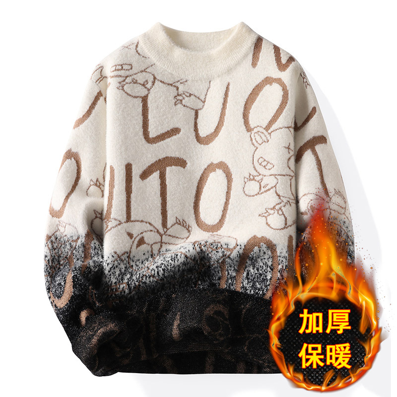 Invierno suelta casual en stock gris espesado ancianos juventud invierno cuello redondo manga larga que basa la camisa