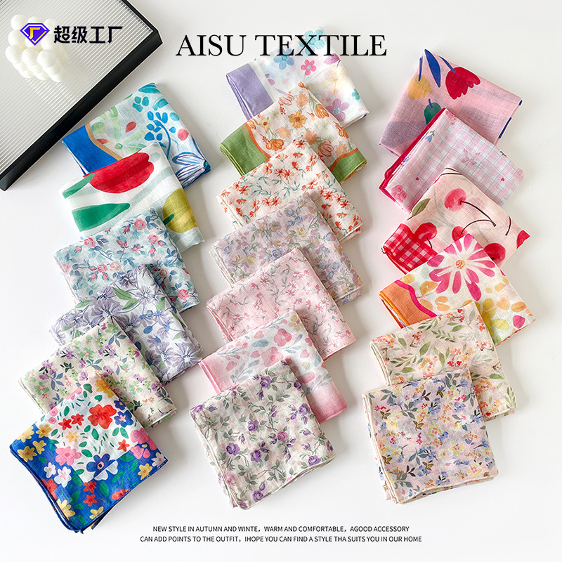 Summer 58 Cotton and Linen Scarf Women's All-match Spring and Autumn Small Square Neck Protecting Headscarf Decorative Scarf Fashion Western Style Scarf