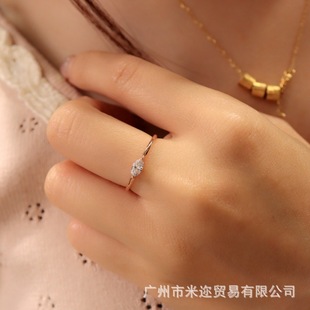 Cultivated Diamond 18K Rose Gold 18 Minimalist INS Ring Special-shaped Diamond Horse Eye Diamond HPHT Artificial Diamond