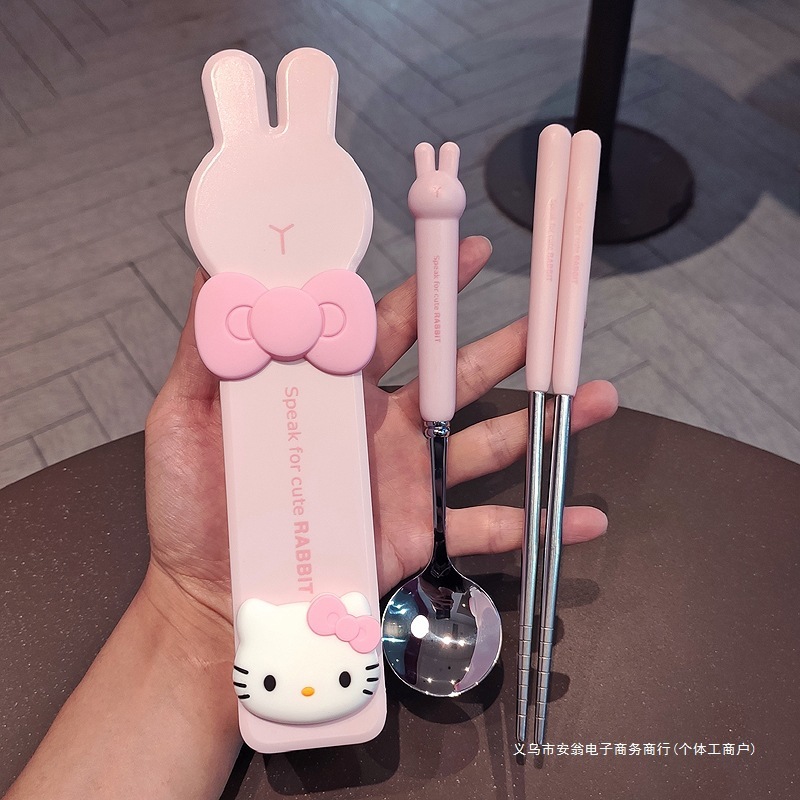 漫画かわいいスプーンと箸セット 304 ステンレス鋼児童と学生一人ポータブル食器 3 点セット在庫あり|undefined