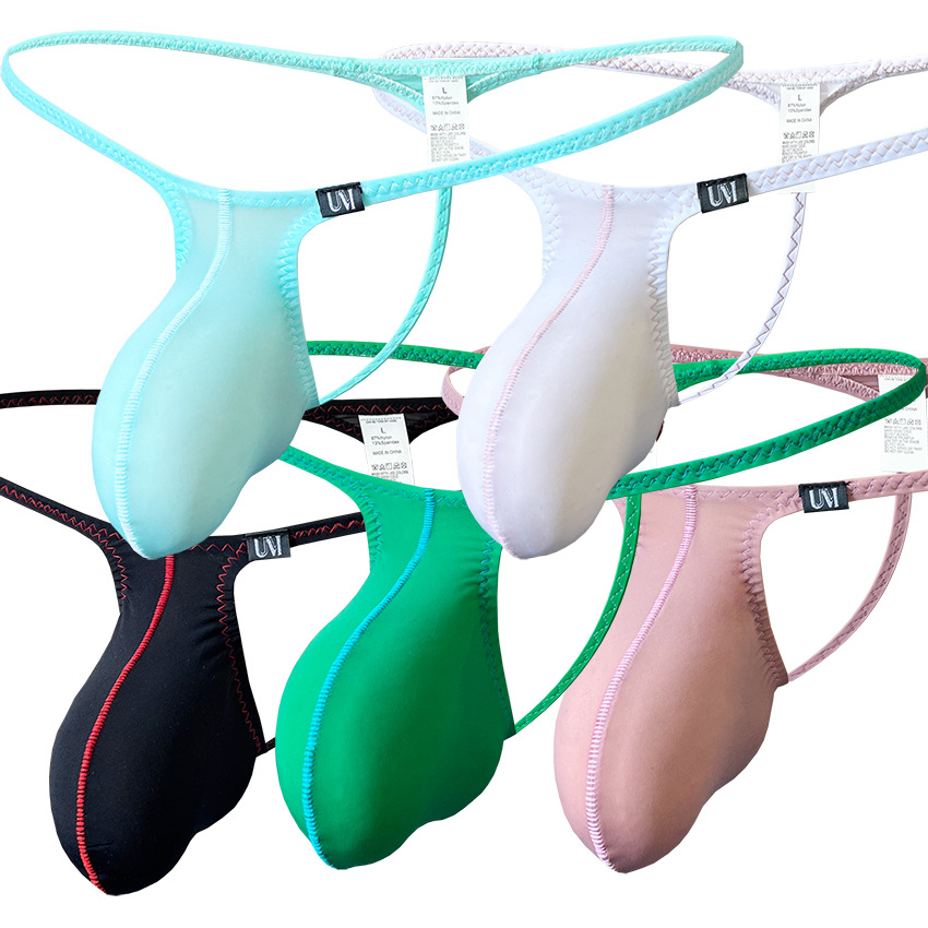 [Factory] New Large Bag Ice Silk Men's Low-Waist Sexy Thong Thin Strap Men's Underwear Q016