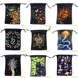 2023 Printed Tarot Velvet Bag Crystal Small Object Stone Dice Drawstring Bag Table Game Storage Pocket