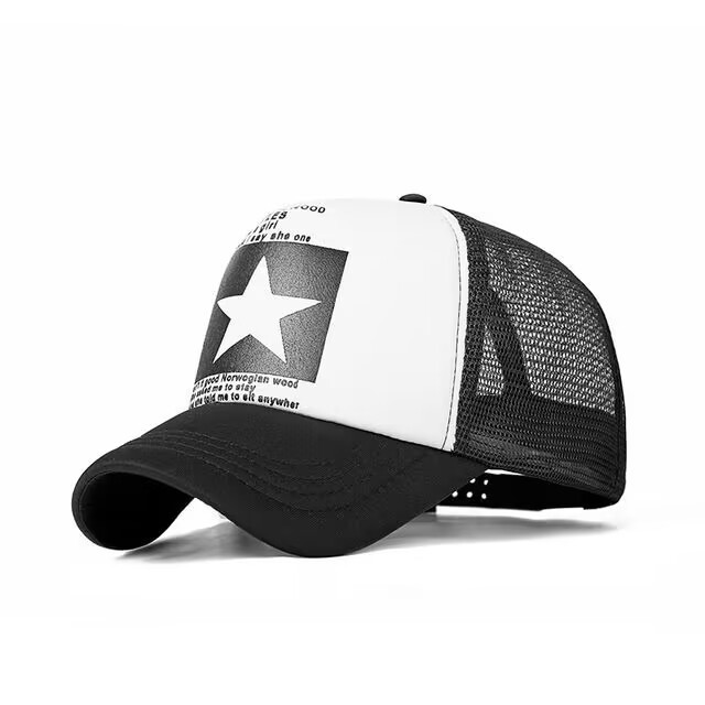 Gorro de béisbol de impresión de esponja de cinco estrellas sombrero Masculino Femenino gorra de malla de verano gorra de pico transpirable casual estilo coreano