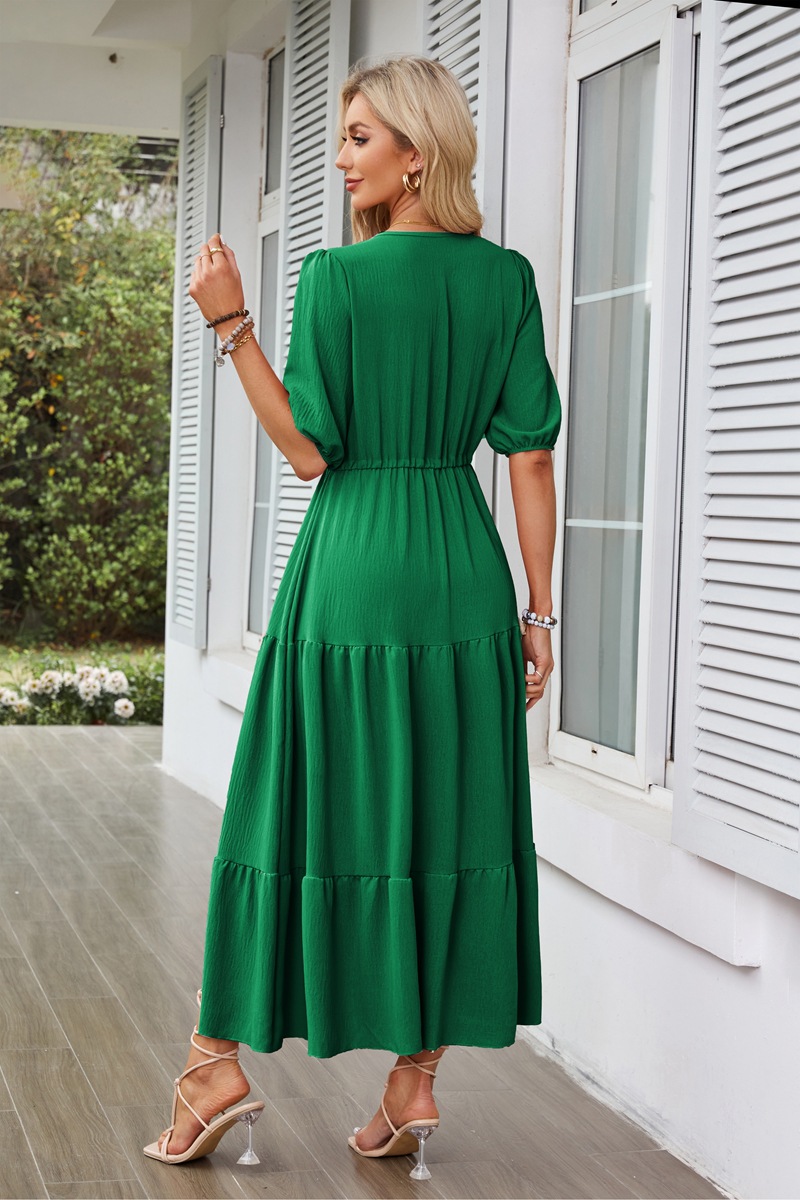 Women's Regular Dress Simple Style V Neck Button Short Sleeve Solid Color Maxi Long Dress Daily display picture 25