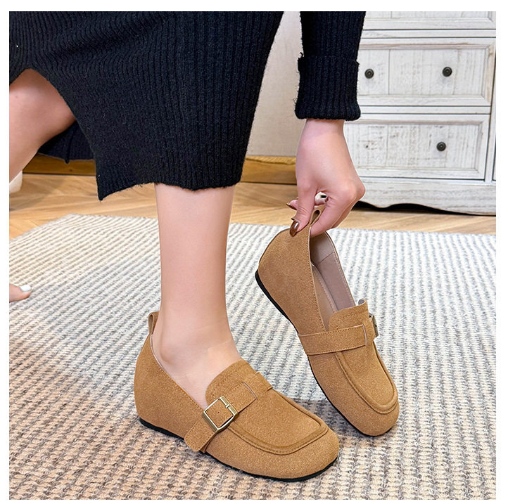 Giày lười nữ da lộn mũi tròn tăng chiều cao 5 cm phong cách Hàn Quốc — Khaki (toàn dải), Màu mơ (toàn dải), nâu sẫm chi tiết 28