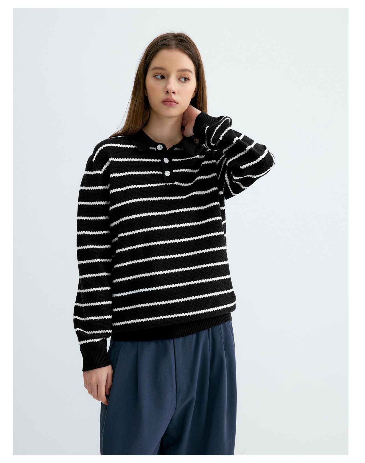 UNF Striped 300g Loose Polo Sweater