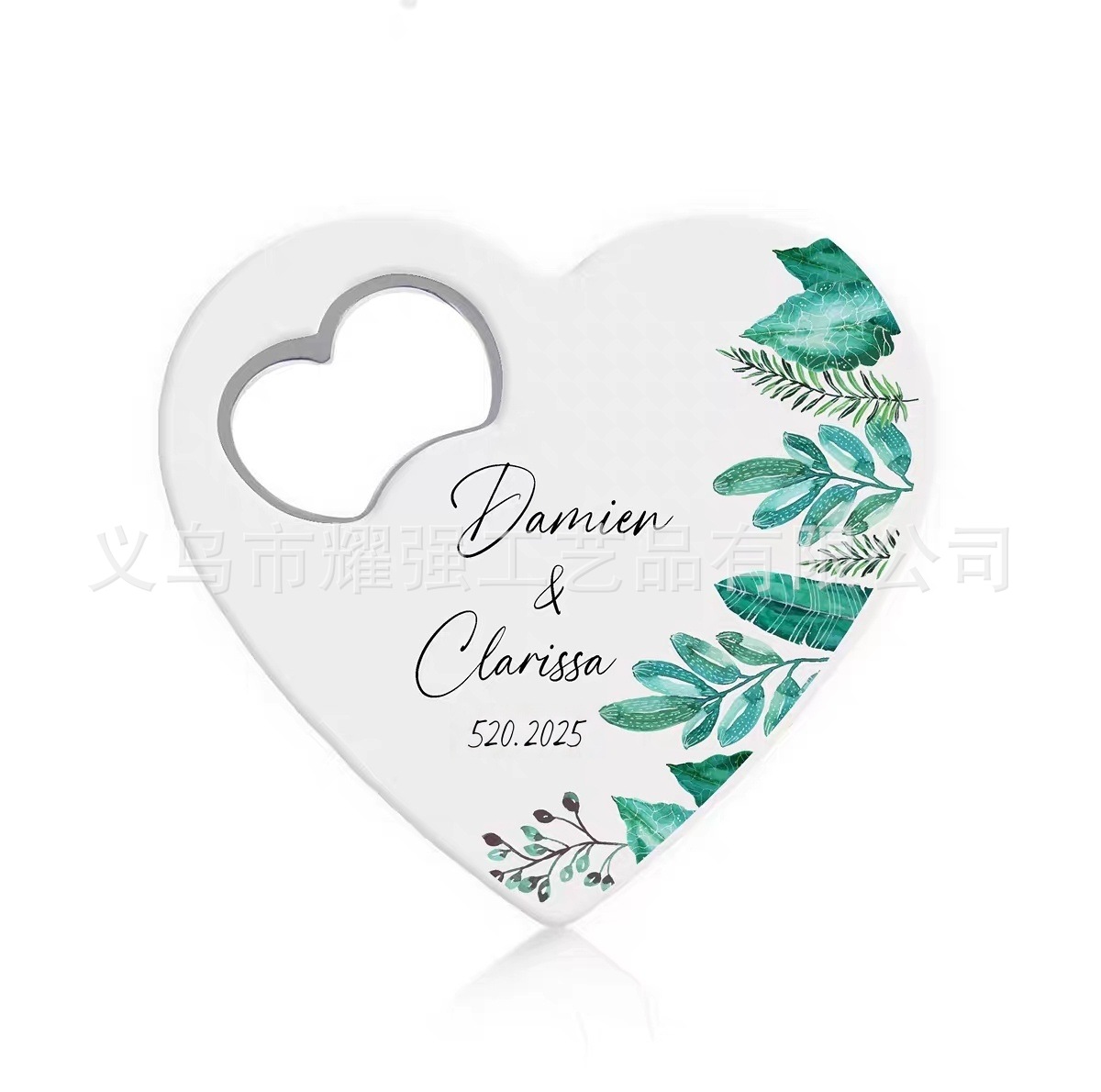 Abridor de botellas con forma de corazón de Amazon, de plástico, imprimible con UV, publicitario, creativo, para bodas, recuerdo, imán.